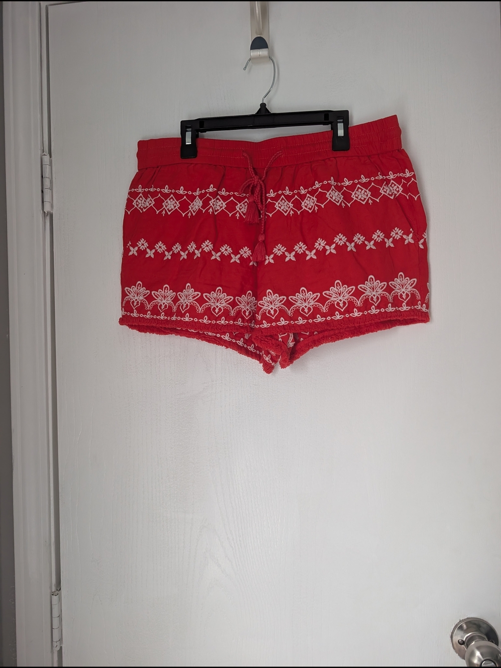 LOFT Red Embroidered Drawstring Athletic Shorts